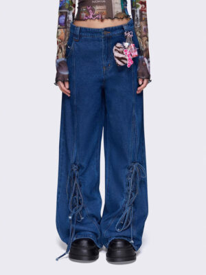Retro Lace up Wide Leg Jeans
