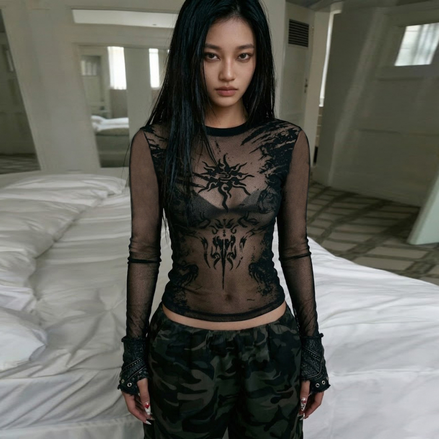 Dark Embroidery Long Sleeve Top - Image 2