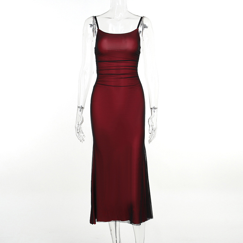 Women Contrast Color Suspenders Dress Summer Sexy Slim Fit Pure Dress for Women - Image 9