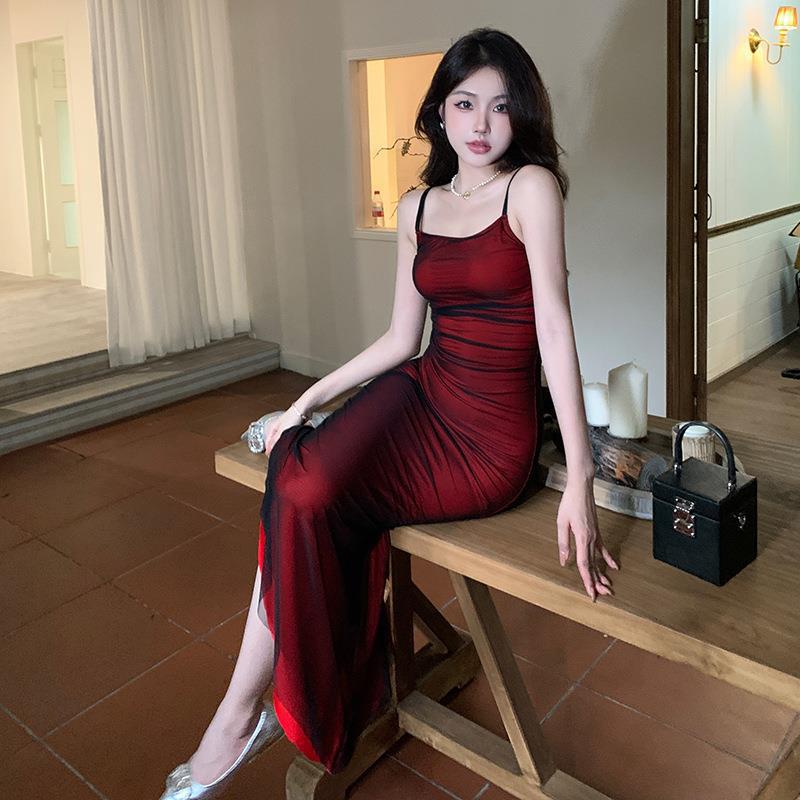 Women Contrast Color Suspenders Dress Summer Sexy Slim Fit Pure Dress for Women - Image 3